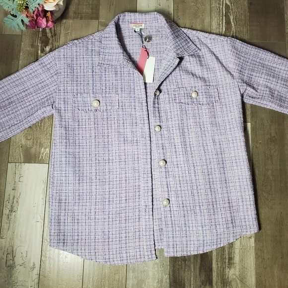NWT Andree by Unit Boutique Cotton Shacket Size Medium Purple Plaid Tweed Jacket - Picture 16 of 17